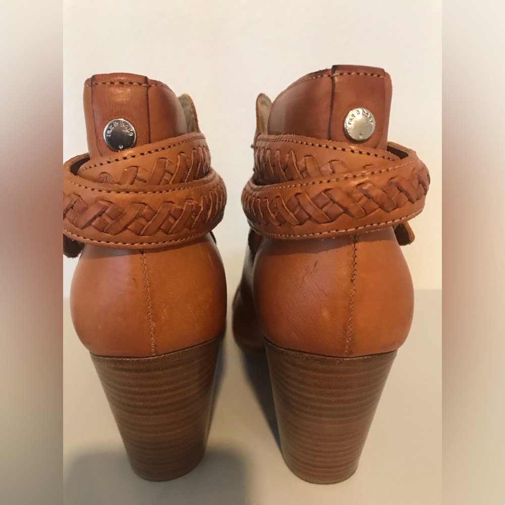 Rag & Bone brown camel Harrow braided belted ankle leather boots SZ 8.5 - Picture 6 of 11